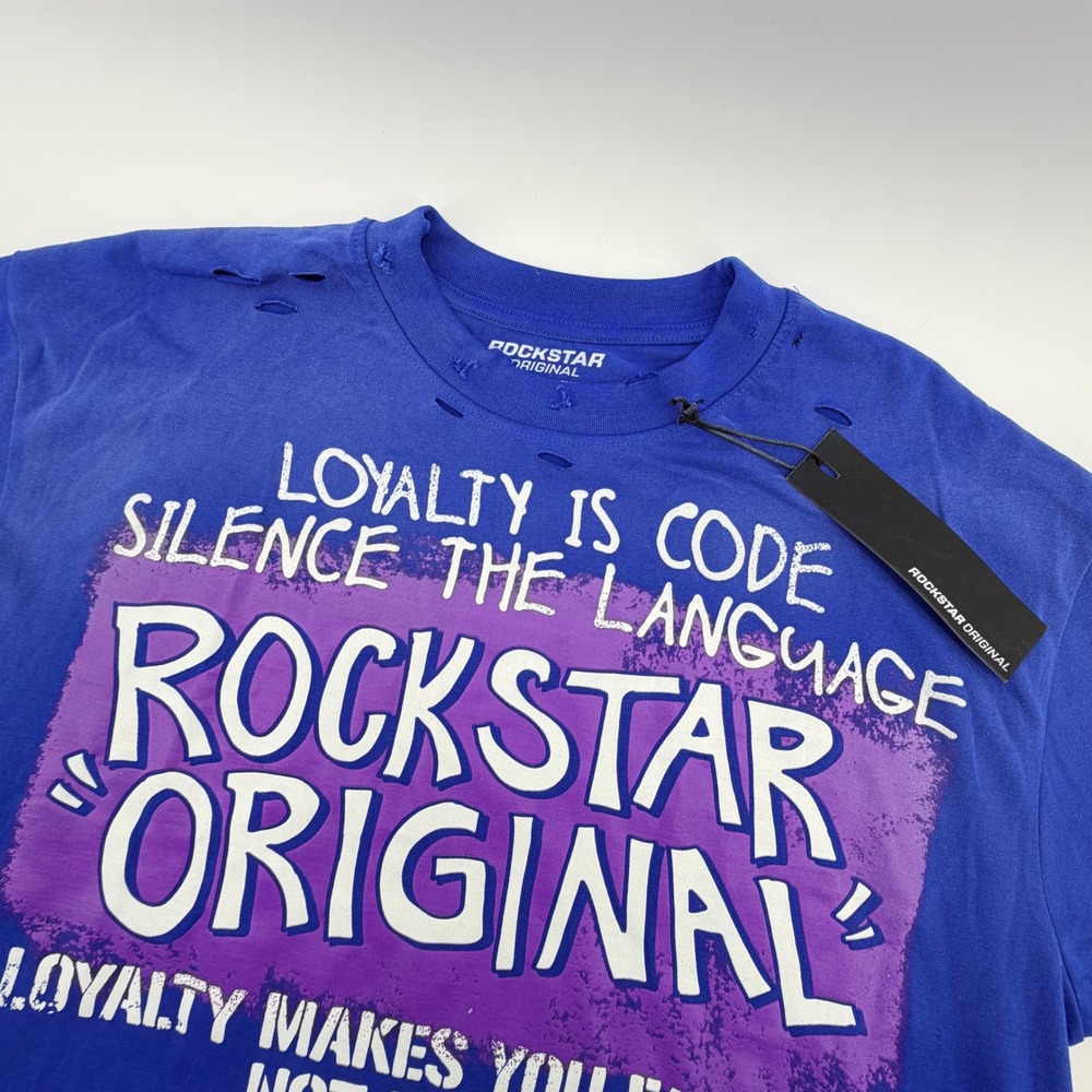 Rockstar Original Distressed Oversized Graphic Tee XL Loyalty Royal Blue‎